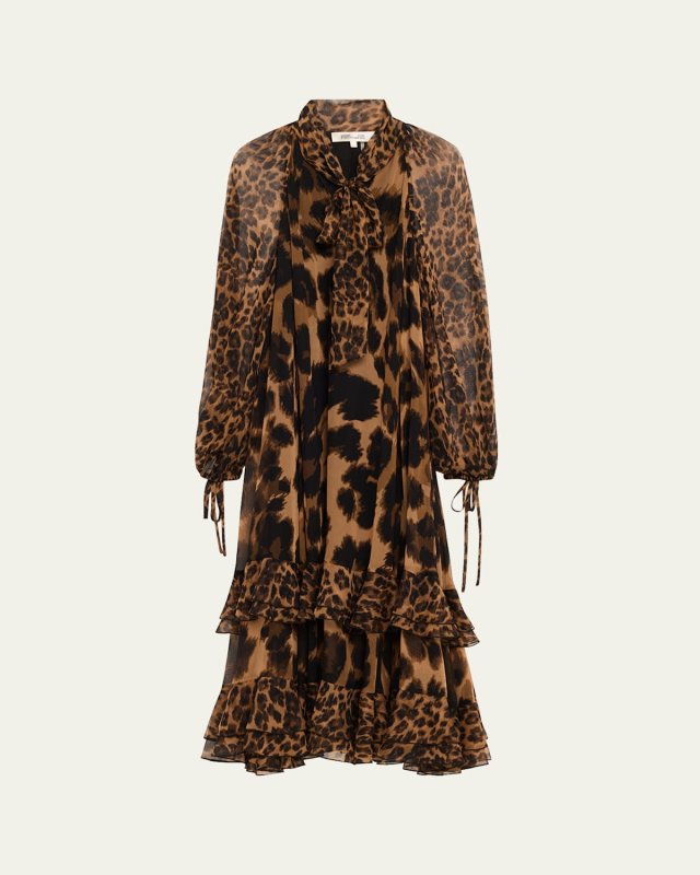 Nadine Leopard-Print Silk Chiffon Midi Dress